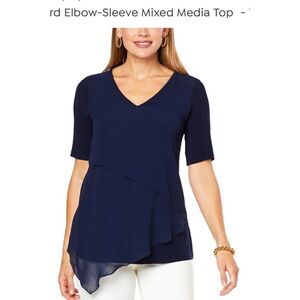 NEW WITH TAGS Nina Leonard Mixed‎ Media Top SIZE XL Navy blue